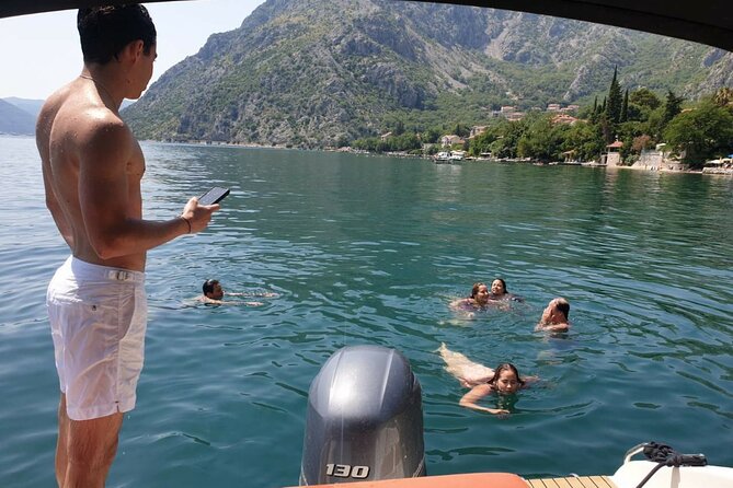 Blue Cave, Lady of Rocks , Perast and Mamula Speedboattour MW - Leaving Kotor from the freedom monument