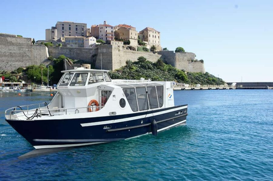 Calvi: Guided speedboat tour to Scandola - The first sight of Scandola from the water