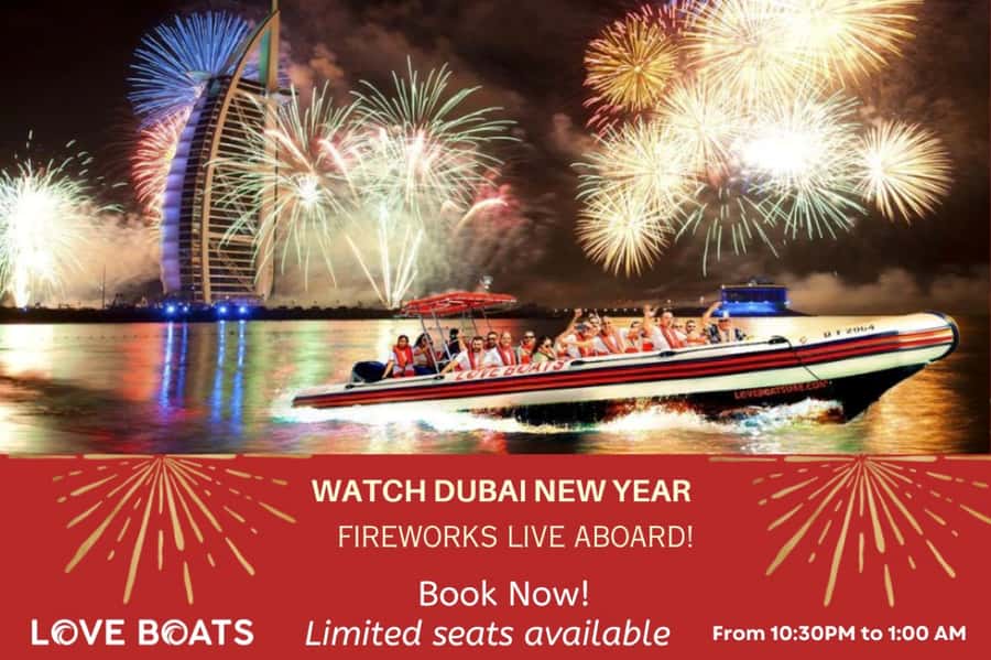 Dubai - New Year's Eve Fireworks show on a Speedboat - Seeing Burj Al Arab from the water