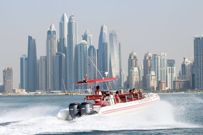 Dubai Speedboat Tour: JBR Skyline, Atlantis, Burj AlArab Optional - The safety briefing and first burst of speed