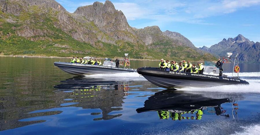 From Svolvaer: Trollfjorden Wildlife RIB Cruise - Leaving Svolvaer under the Lofoten arch