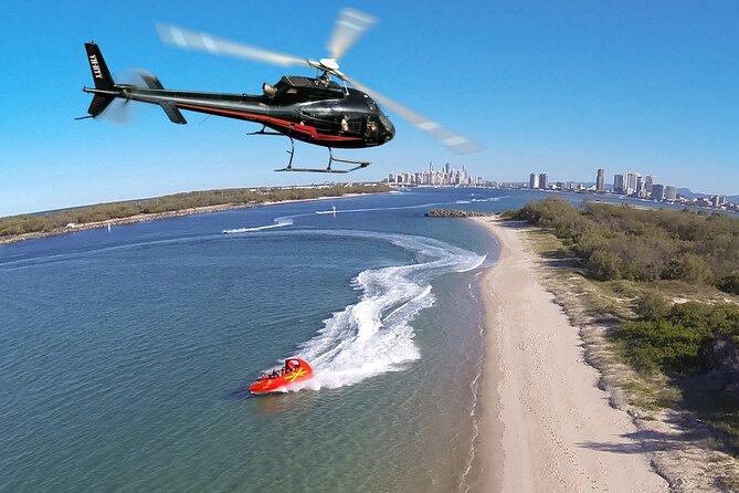Gold Coast Helicopter 10 min Flight and Jet Boat Ride - Getting from wet boat to helicopter