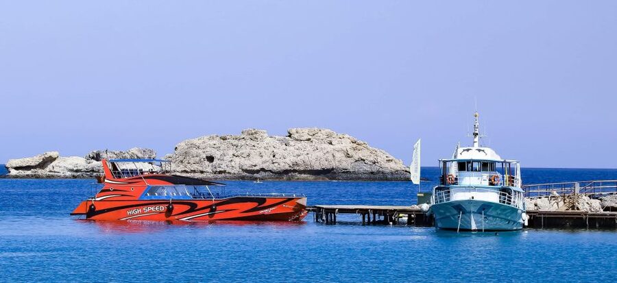 Kiotari, Lardos, Lindos: High Speed Boat Trip to Rhodes Town - New Town shopping, the aquarium, and Elli Beach