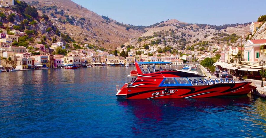 Kiotari, Lardos, Pefkos, & Lindos: Speedboat to Symi Island - Arriving in Symi’s Pastel Harbor