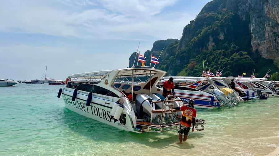 Krabi: Phi Phi & 4 Islands Sunset Tour by Speedboat - Viking Cave is a quick look from the boat