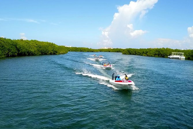 Live the experience of driving an Speedboat & Snorkel in CANCUN - Passing through mangroves toward Punta Nizuc
