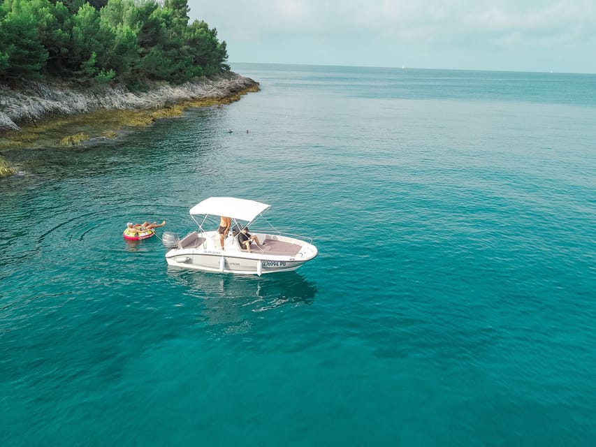 Medulin: Morning on Speedboat with Cave & Island Snorkeling - Swimming in clear water with a school of fish