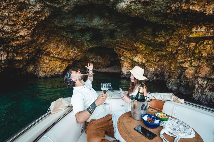 Monopoli: Private Sightseeing Speedboat Tour with Champagne - Swimming, snorkeling, and the secret coastal stop