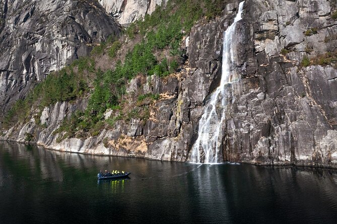Rib adventure in the Lysefjord with boat house visit - Seeing Pulpit Rock from below