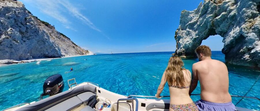 Skiathos: Private Lalaria Beach and Caves Speedboat Tour - Entering the Dark Cave by speedboat