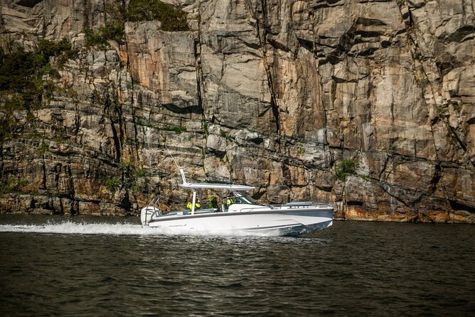 Stavanger: Guided Lysefjord Safari on Speedboat - Pulpit Rock from below